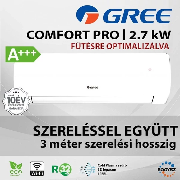 GREE COMFORT PRO GWH09ACCXB-K6DNA1G INVERTERES KLÍMA / 2,7 KW / A+++ / R32 - SZERELÉSSEL EGYÜTT