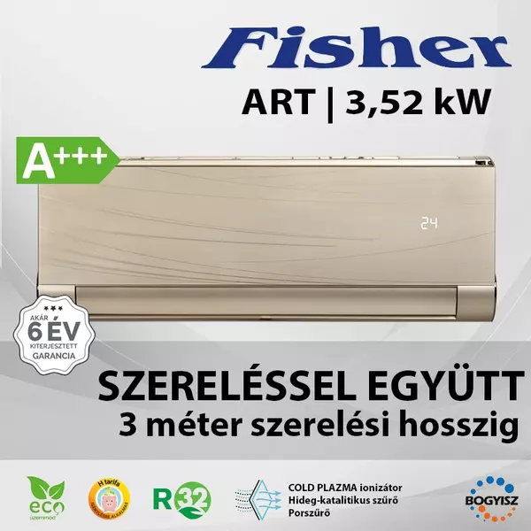 FISHER ART FSAUIF-ART-123AE3-G/FSOAIF-ART-123AE3 INVERTERES KLÍMA (GOLDEN) / 3,52 kW / A+++ / R32 - SZERELÉSSEL EGYÜTT