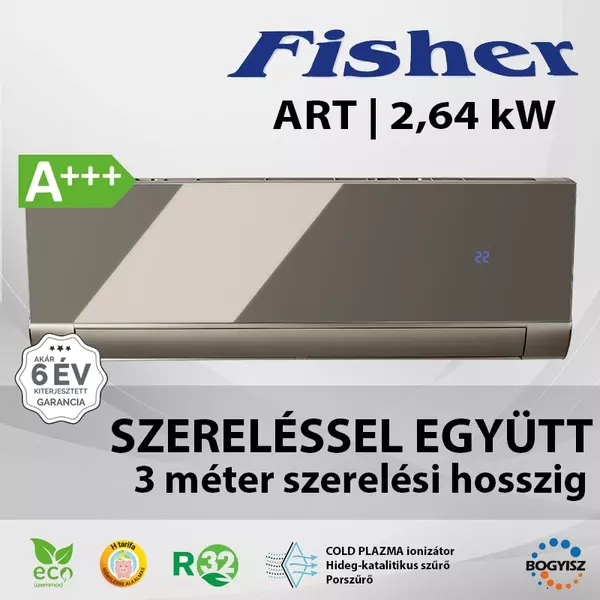FISHER ART FSAUIF-ART-93AE3-B/FSOAIF-ART-93AE3 INVERTERES KLÍMA (ANTRACIT) / 2,64 kW / A+++ / R32 - SZERELÉSSEL EGYÜTT