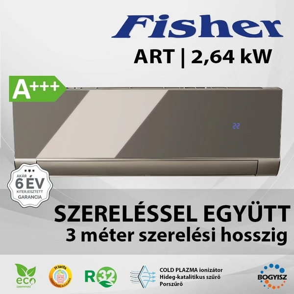 FISHER ART FSAUIF-ART-93AE3-B/FSOAIF-ART-93AE3 INVERTERES KLÍMA (ANTRACIT) / 2,64 kW / A+++ / R32 - SZERELÉSSEL EGYÜTT