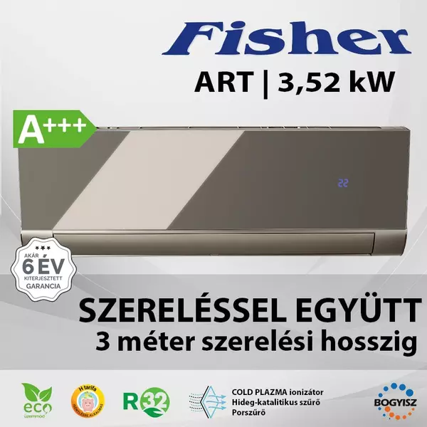 FISHER ART FSAUIF-ART-123AE3-B/FSOAIF-ART-123AE3 INVERTERES SPLIT KLÍMA (ANTRACIT)  / 3,52 kW / A+++ / R32 - SZERELÉSSEL EGYÜTT