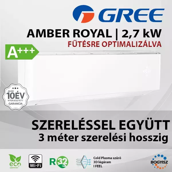 GREE AMBER ROYAL GWH09YD-S6DBA1A INVERTERES SPLIT KLÍMA / 2,7 kW / A+++ / R32 - SZERELÉSSEL EGYÜTT