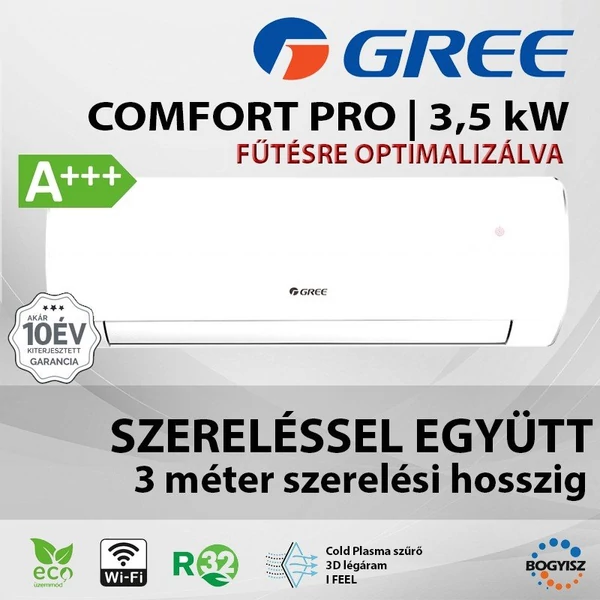 GREE COMFORT PRO GWH12ACCXD-K6DNA1D INVERTERES KLÍMA / 3,5 KW / A+++ / R32 - SZERELÉSSEL EGYÜTT