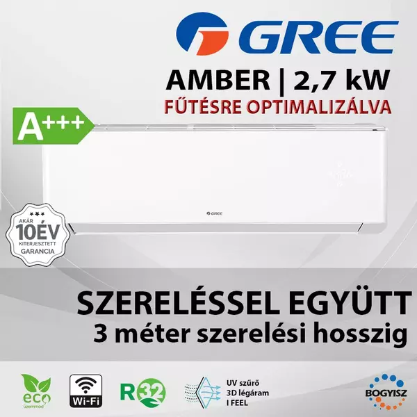 GREE GWH09YC-K6DNA2A AMBER GREY INVERTERES KLÍMA / 2,7 kW / A++ / R32