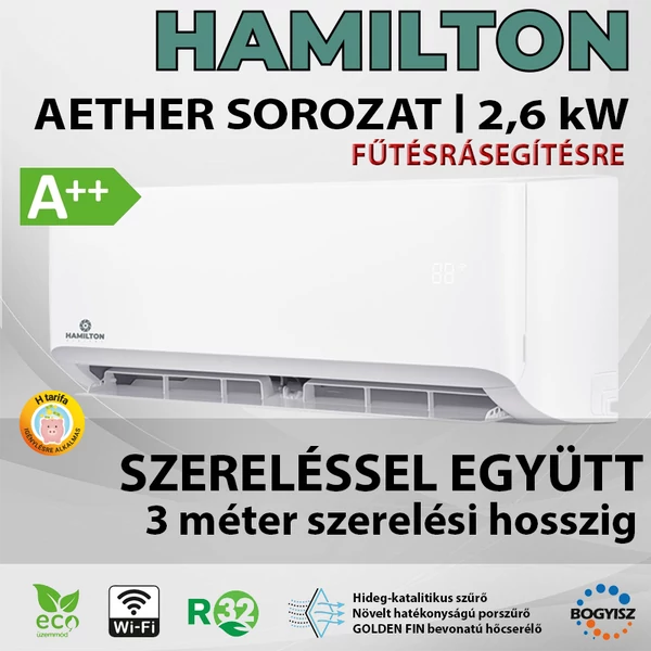 HAMILTON AETHER HAWI-90A / HAOI-90A INVERTERES KLÍMA / 2,64 KW / A++ / R32 - SZERELÉSSEL EGYÜTT