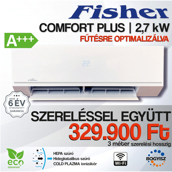 FISHER COMFORT PLUS FSAIF-CP-91AE3 / FSOAIF-CP-91AE3 INVERTERES KLÍMA / 2,7 kW / A+++ / R32