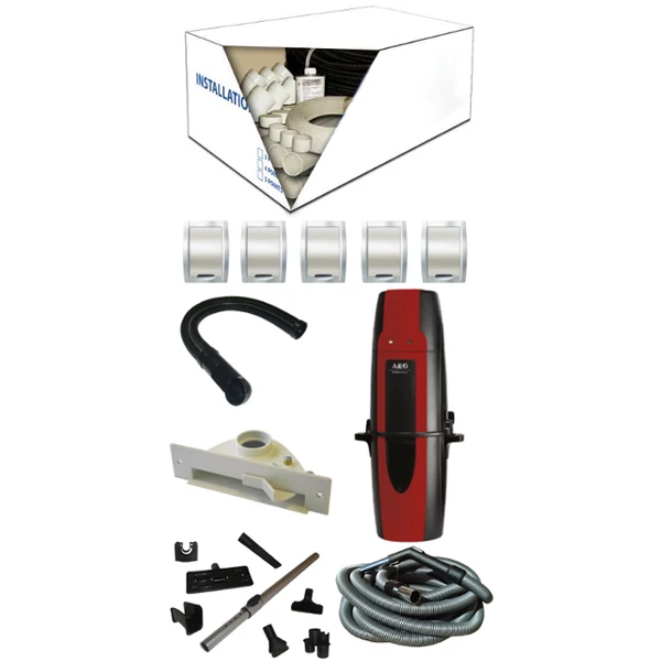 AEG OXYGEN ZCV860 KÖZPONTI PORSZÍVÓ + 5 CSATLAKOZÓS SZERELŐCSOMAG + STANDARD TAKARÍTÓ KÉSZLET