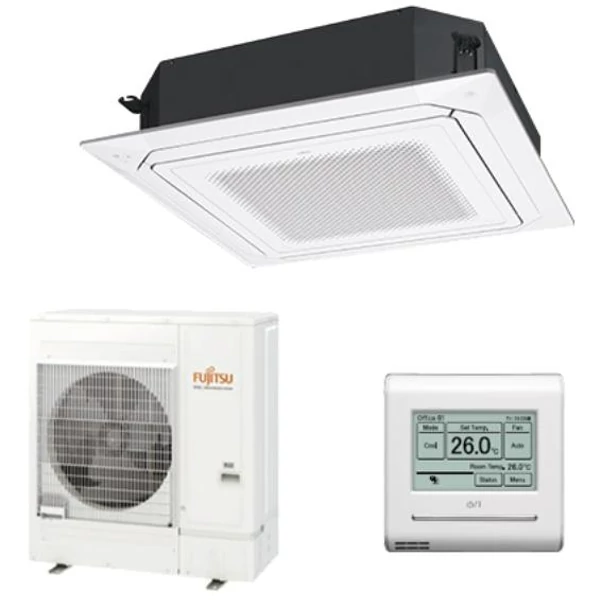 FUJITSU AUXG45KRLB / AOYG45KRTA Kazettás klímaberendezés. Kültéri és beltéri egység egyben. 12,1 kW hűtési teljesítmény, hőszivattyú, inverter, R32 hűtőközeg