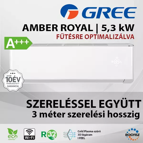 GREE AMBER ROYAL GWH18YE-S6DBA1A INVERTERES SPLIT KLÍMA / 5,3 kW / A++ / R32 - SZERELÉSSEL EGYÜTT