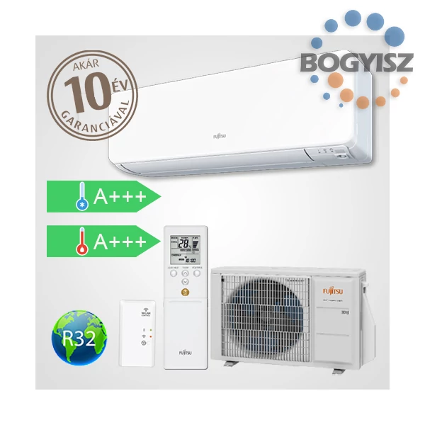 FUJITSU ASYG12KGTB-AOYG12KGCA KÜLTÉRI PLUSZ BELTÉRI EGYSÉG  OLDALFALI SPLIT KLÍMA 3 4KW HŐSZIVATTYÚS INVERTERES R32
