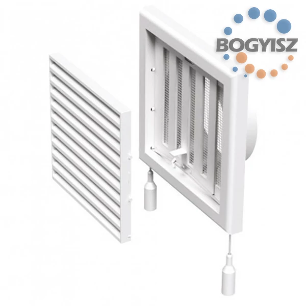 VENTS MŰANYAG SZELLŐZŐRÁCS SZABÁLYOZHATÓ ZSALUVAL, VÍZSZINTES, CSŐCSATLAKOZÓS 154X154 D=100