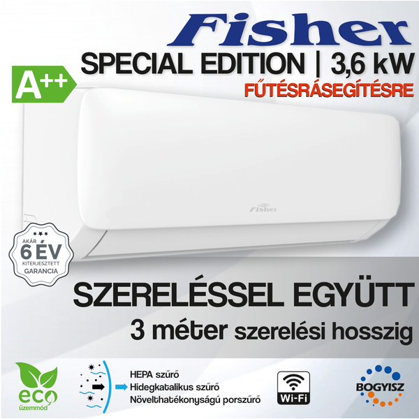 FISHER SPECIAL EDITION FSAIF-SP-120AE3 / FSOAIF-SP-120AE3 INVERTERES KLÍMA / 3.6 KW / A++ / R32 SZERELÉSSEL EGYÜTT