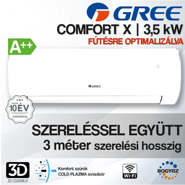 GREE COMFORT X GWH12ACC-K6DNA1F INVERTERES KLÍMA / 3,5 KW / A++ / R32 - SZERELÉSSEL EGYÜTT